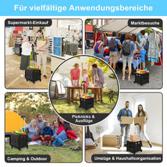 Hengda Einkaufstrolley Klappbar, Transport Trolley, mit neigbarer Teleskopgriff & Deckel 45L/50L