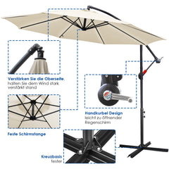 Hengda Sonnenschirm Alu Ampelschirm mit Kurbelvorrichtung Sonnenschirm UV-Schutz & Wasserabweisende Gartenschirm