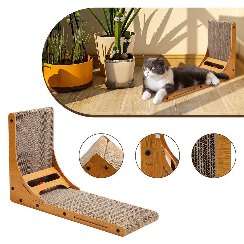 Hengda Katzen Kratzbrett L förmig Kratzpappe Kratzmatte Eckkratzbrett, 62 cm Hohe Katzenkratzbrett mit Ballspielzeug