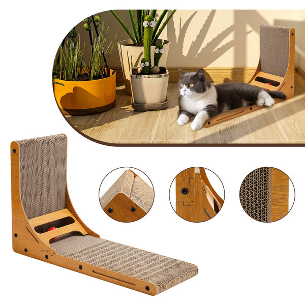 Hengda Katzen Kratzbrett L förmig Kratzpappe Kratzmatte Eckkratzbrett, 62 cm Hohe Katzenkratzbrett mit Ballspielzeug