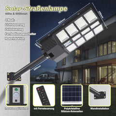 Hengda 300W/400W Straßenlampe Solar Straßenlaternen mit Fernbedienung Strassenlaterne LED Außen Wasserdichtes Solar Flutlichter 6500k Kaltesweiß IP67 Wasserdicht Solarlampen Outdoor Hof Garage [Energieklasse F]
