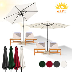Hengda Sonnenschirm 270 cm Gartenschirm knickbar, Strandschirm strand Neigungswinkel und Höhe verstellbar, beidseitig um 30° Kippbar, ohne Ständer