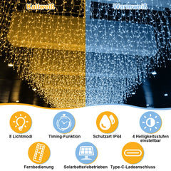 hengda Solar Eisregen Lichterkette mit Fernbedienung 5m-15m