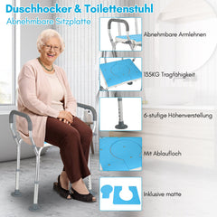 Hengda 3 in 1 Duschhocker & Toilettenstuhl für Senioren, 36-52cm Höhenverstellbar Toilettensicherheits,Rahmen erhöhter Toilettensitz Badhocker für Erwachsene