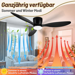 Hengda Deckenventilator Mit Beleuchtung, 132cm, LED Ventilator Deckenlampe, Umkehrsfunktion, 6 Geschwindigkeiten