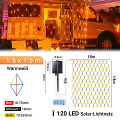 Hengda Solar LED Lichternetz, IP44 LED Lichterkette, Lichtervorhang für Fenster Garten