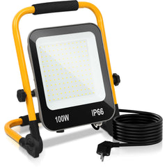 Hengda LED Baustrahler 50W-200W, Arbeitsleuchte IP66 Wasserdicht, LED-Strahler mit 3M Kabel, und Faltbarer Ständer, 6000K Kaltweiß Fluter für Werkstatt  (mit Stecker)