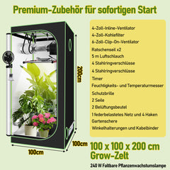 Hengda Growzelt Komplettset, Growbox mit LED Grow Lampe, Gewächshaus, Pflanzenzelt inkl. Belüftungssystem