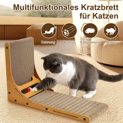 Hengda Katzen Kratzbrett L förmig Kratzpappe Kratzmatte Eckkratzbrett, 62 cm Hohe Katzenkratzbrett mit Ballspielzeug