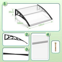Hengda Vordach für Haustür, 5 mm Überdachung, Transparentes Pultbogenvordach, Polycarbonat Pultvordach, Türdach für draußen