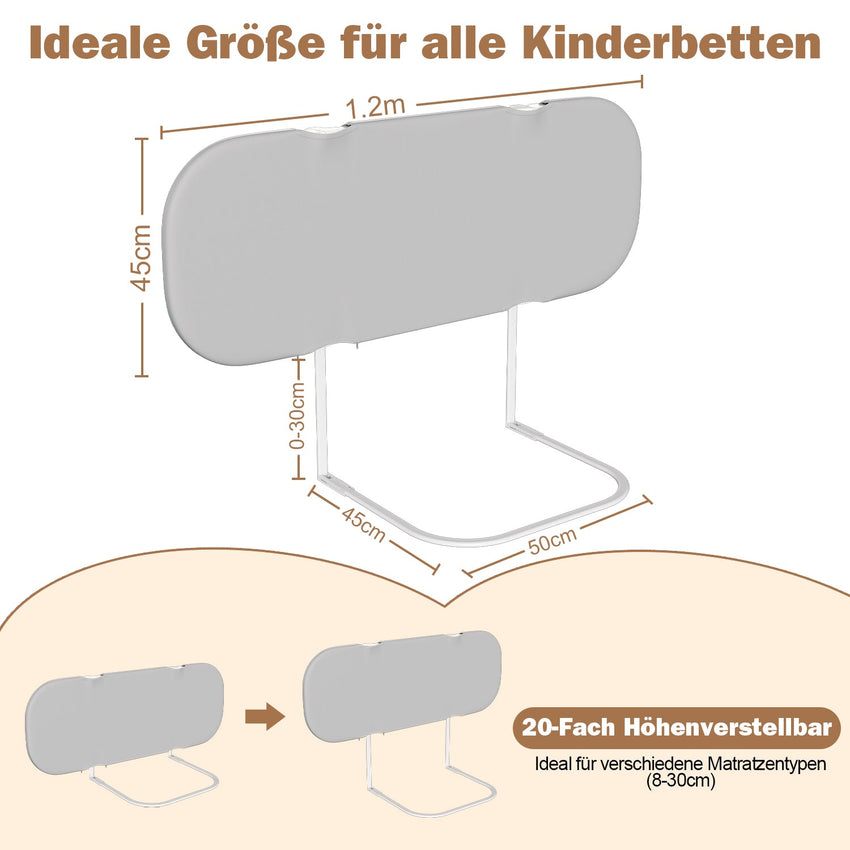 Hengda Bettgitter Rausfallschutz Klappbar, 120/150/180cm, Höhenverstellbar, Bettschutzgitter, Tragbar Kinderbettgitter