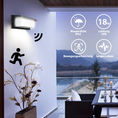 Hengda LED Wandleuchte 18W LED Wandlampe Sensor Wandleuchte IP65 Außenleuchte mit Bewegungsmelder