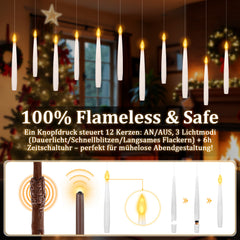 Hengda 12Stk LED Schwebende Kerzen mit Fernbedienung und Timer, LED Zauberstab Kerzen, Halloween Weihnachten Deko