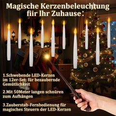 Hengda 12Stk LED Schwebende Kerzen mit Fernbedienung und Timer, LED Zauberstab Kerzen, Halloween Weihnachten Deko