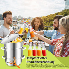 Hengda Dampfentsafter Saftpresse Edelstahl Induktion Dampf Juicer 8 Liter Ø 26cm 8L, mit 4 Bügelflasche