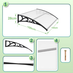 Hengda Vordach für Haustür, 5 mm Überdachung, Transparentes Pultbogenvordach, Polycarbonat Pultvordach, Türdach für draußen