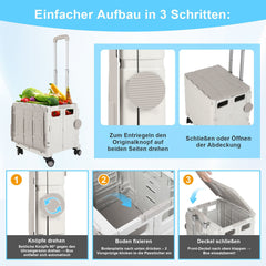 Hengda Einkaufstrolley Klappbar, Transport Trolley, mit neigbarer Teleskopgriff & Deckel 45L/50L