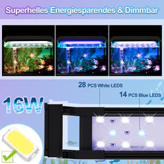 Hengda LED Aquarium Beleuchtung, 16W/20W/25W, Aquariumbeleuchtung Weiß Blau, Aquarium Lampe mit Verstellbarer Halterung, für 90cm-120cm Süßwasser-Aquarien