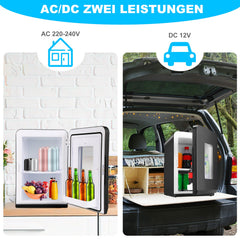 Hengda 2in1 Mini Kühlschrank Kühlbox 15L, Tragbarer Kühl- und Heizkühlschrank mit 220V AC/12V DC für den Auto- und Heimgebrauch [Energieklasse F]