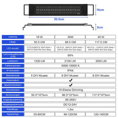 Hengda LED Aquarium Beleuchtung, 24/7 Modus, wasserdicht, 55-150cm, Aufsetzleuchte Vollspektrum Licht