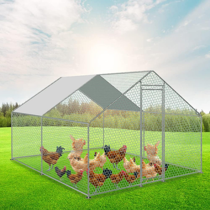 Hengda Hühnerstall Hühnerhaus Dach Geflügelstall Verzinkter Stahlrahmen mit PE 3 x 2 x 2 m
