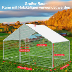 Hengda Hühnerstall Hühnerhaus Dach Geflügelstall Verzinkter Stahlrahmen mit PE 3 x 2 x 2 m