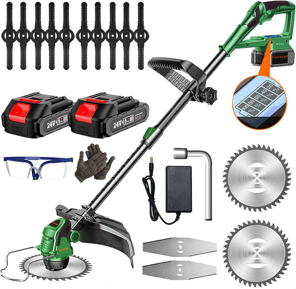Hengda Gartenstrimmer Kabelloser Teleskop-24-V-Grasschneider Elektrischer 3-in-1-Rasenkantenschneider Freischneider 90°-Kopf schwenkbar für Gartenräumung von Unkraut Blumenbäumen,grün