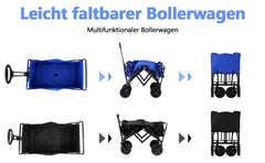 Hengda Bollerwagen faltbar Transportkarre Gerätewagen mit 360 Grad drehbaren Rädern, 96L 100KG Tragkraft, Seitentasche Getränkehalter verstellbarem Griff