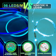 Hengda 2-10M Neon Led Streifen RGBIC LED Strip Flex Schlauch Wasserfest, Diffus, Dimmbar, App-Steuerung