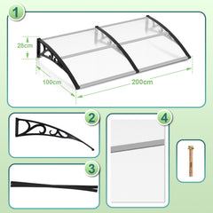 Hengda Vordach für Haustür, 5 mm Überdachung, Transparentes Pultbogenvordach, Polycarbonat Pultvordach, Türdach für draußen