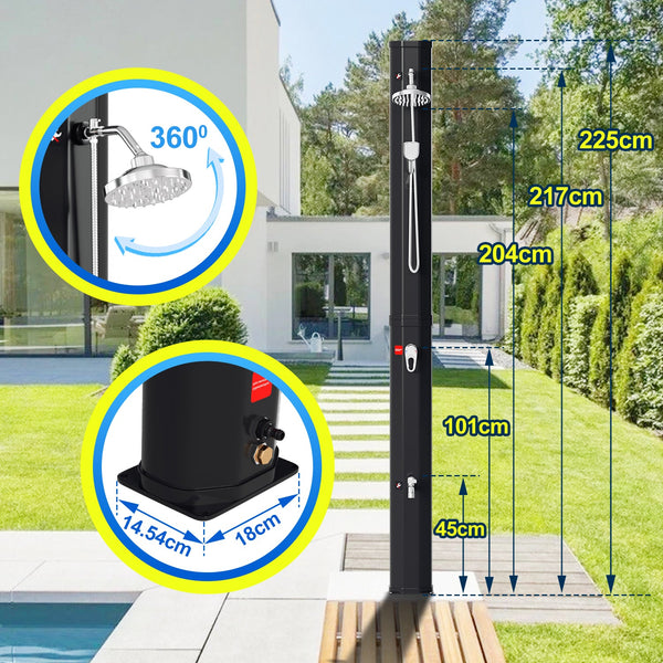 Hengda Solardusche 20/35/40 Liter Solar Gartendusche Inkl. Schutzhaube und 180° Regenduschkopf, bis 60°C, 50 PSI Wasserdruck, ohne Stromanschluss, für den Garten Urlaub und Camping