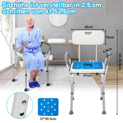 Hengda Duschhocker für Senioren Duschstuhl mit Armlehnen und Rückenlehne Badezimmerhocker bis 136kg Badhocker Höhenverstellbar Badhocker für die Dusche
