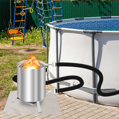 Hengda Poolheizung mit Feuer und Heizspirale, mit Feuerfestmatten und Tablett, Poolheizung Feuertonne, 100% rostfreier Edelstahl Schwimmbadheizung Ø 36/38 mm Anschlüsse