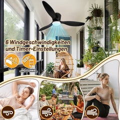 Hengda Deckenventilator Mit Beleuchtung, 132cm, LED Ventilator Deckenlampe, Umkehrsfunktion, 6 Geschwindigkeiten