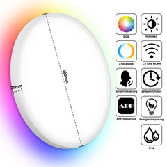 Hengda 24W 2040LM Alexa Lampe Deckenlampe Deckenleuchte Smart Dimmbar Kompatibel mit Alexa & Google 2700K-6500K, Farbwechsel Flach Schlafzimmer Lampe, IP44 für Kinderzimmer Badezimmer