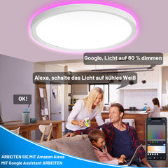 Hengda 24W 2040LM Alexa Lampe Deckenlampe Deckenleuchte Smart Dimmbar Kompatibel mit Alexa & Google 2700K-6500K, Farbwechsel Flach Schlafzimmer Lampe, IP44 für Kinderzimmer Badezimmer