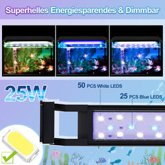 Hengda LED Aquarium Beleuchtung, 16W/20W/25W, Aquariumbeleuchtung Weiß Blau, Aquarium Lampe mit Verstellbarer Halterung, für 90cm-120cm Süßwasser-Aquarien