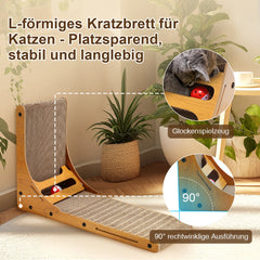 Hengda Katzen Kratzbrett L förmig Kratzpappe Kratzmatte Eckkratzbrett, 62 cm Hohe Katzenkratzbrett mit Ballspielzeug