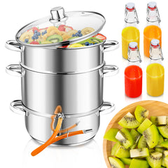 Hengda Dampfentsafter Saftpresse Edelstahl Induktion Dampf Juicer 8 Liter Ø 26cm 8L, mit 4 Bügelflasche