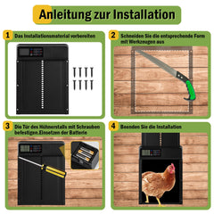 Hengda Automatische Hühnerklappe, Hühnertür Automatischer Türöffner, Elektrische Hühnerklappe, mit Wasserdicht Großes Display, Timer