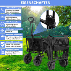 Hengda Bollerwagen faltbar Transportkarre Gerätewagen mit 360 Grad drehbaren Rädern, 96L 100KG Tragkraft, Seitentasche Getränkehalter verstellbarem Griff