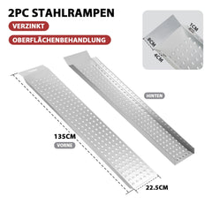 Hengda 2 Stück Auffahrrampe 135cm, Laderampe Verladerampe verzinkter Stahl, Anhängerrampe max. 400kg, rutschfeste Verladeschiene, Motorradrampe