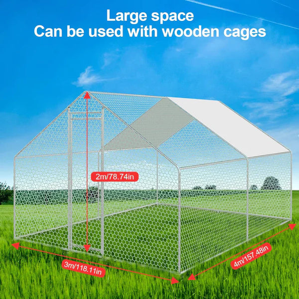 Hengda Hühnerstall Hühnerhaus Saustierkäfig 3x4x2m Geflügelstall Außengehege Freilaufgehege Verzinkter Stahl Hühnerhaus