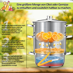 Hengda Dampfentsafter Saftpresse Edelstahl Induktion Dampf Juicer 8 Liter Ø 26cm 8L, mit 4 Bügelflasche