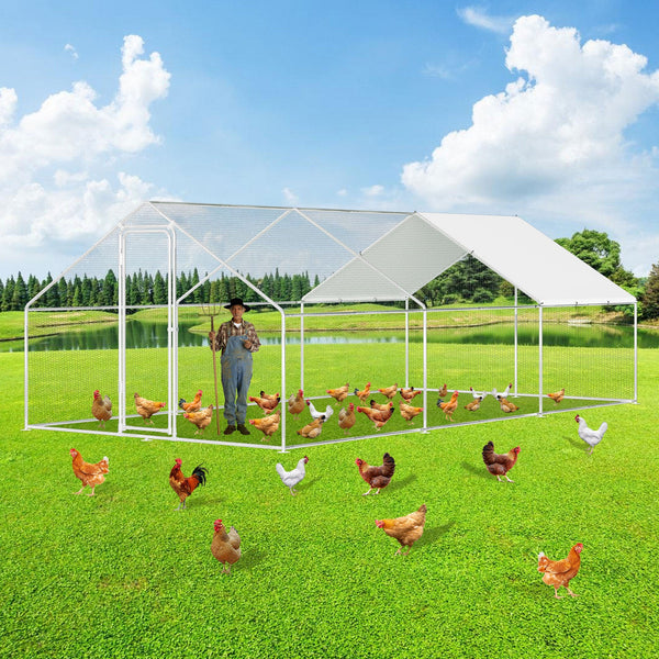 Hengda Freilaufgehege Hühnerstall 3x6x2m, Geflügelstall mit Schloss, Hühnerhaus, Verzinkter Stahl