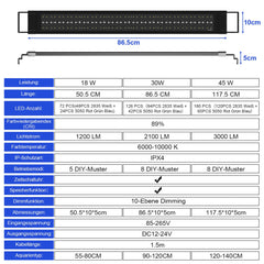 Hengda LED Aquarium Beleuchtung, 24/7 Modus, wasserdicht, 55-150cm, Aufsetzleuchte Vollspektrum Licht