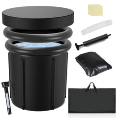 Hengda Eisbaden Tonne mit 5 Isolierschichten, Eisfass Eisbad Outdoor mit Abdeckung, Aufblasbare Eistonne-Set für Zuhause, Freistehend Ice Bath Eiswanne