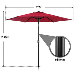 Hengda Sonnenschirm 270 cm Gartenschirm knickbar, Strandschirm strand Neigungswinkel und Höhe verstellbar, beidseitig um 30° Kippbar, ohne Ständer
