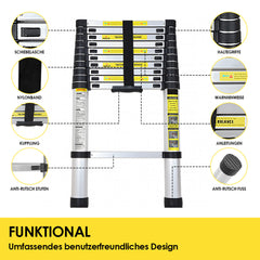 Hengda Teleskopleiter ausziehbar 4.4 Höhe Anlege Klappleiter 150kg Belastbarkeit