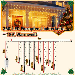 Hengda Eiszapfen Lichterkette, mit Fernbedienung, Außen, 8 Modi & Timer, Weihnachtsdeko